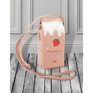 PINK NOVELTY STRAWBERRY MILK CONTAINER HANDBAG CROSSBODY BAG